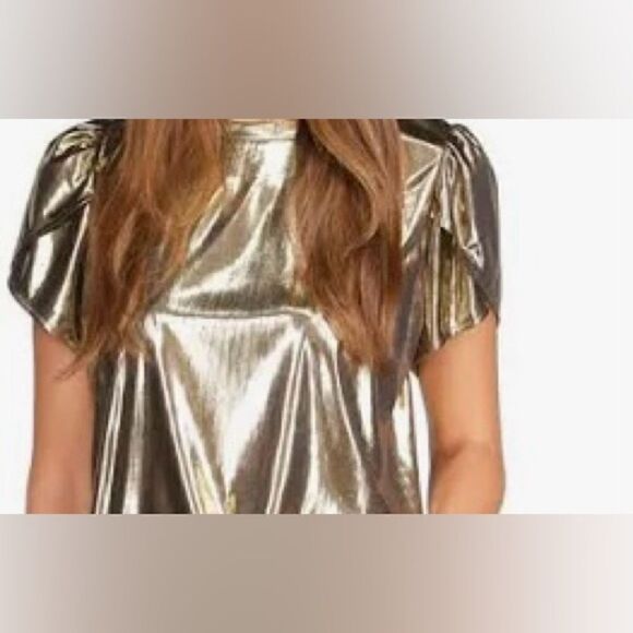 🛍️Mickael Kors petit Metallic Fashion Short Sleeve Gold Size: Medium T-Shift 💥 - Picture 2 of 8